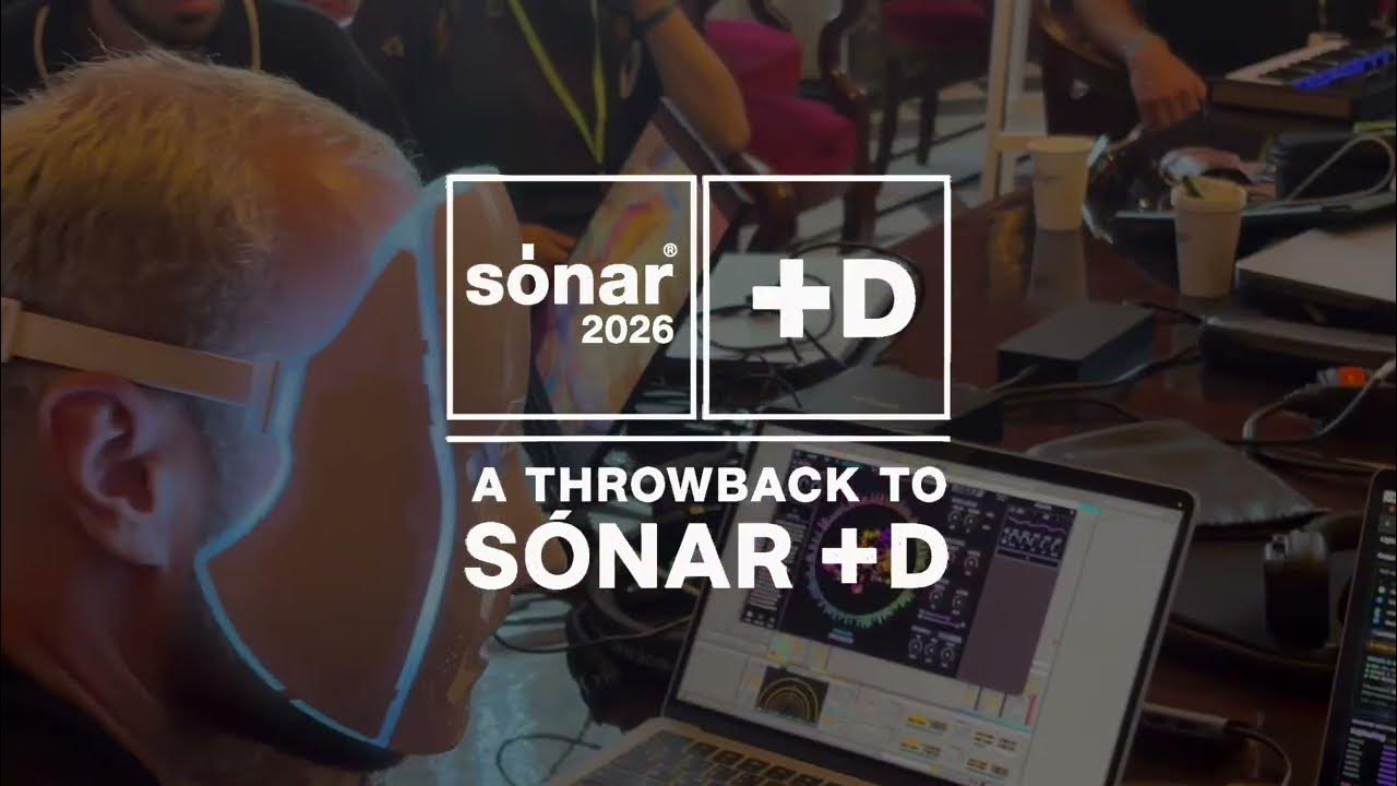 Sónar 2026 +D title over a photograph of participants working with laptops and music equipment